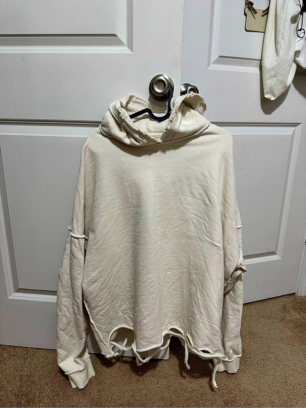 ROVER Distressed Hooded Sweatshirt in Cream